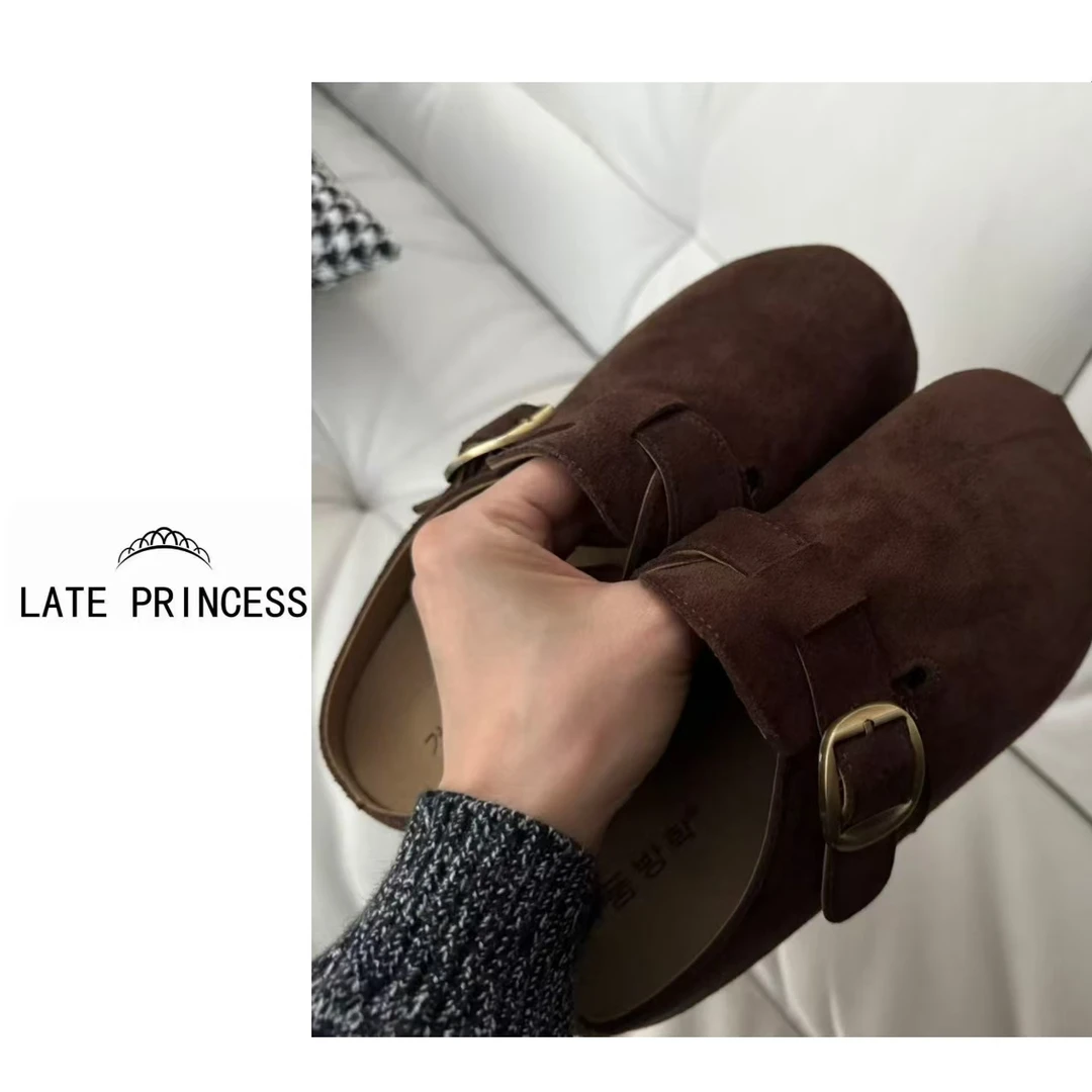 LATE PRINCESS【波可】2025秋季新款磨砂皮勃肯鞋女圆头