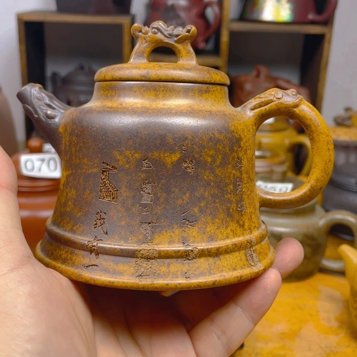 茶壶紫砂紫砂壶黄金段泥柴烧金钟300cc微微瑕
