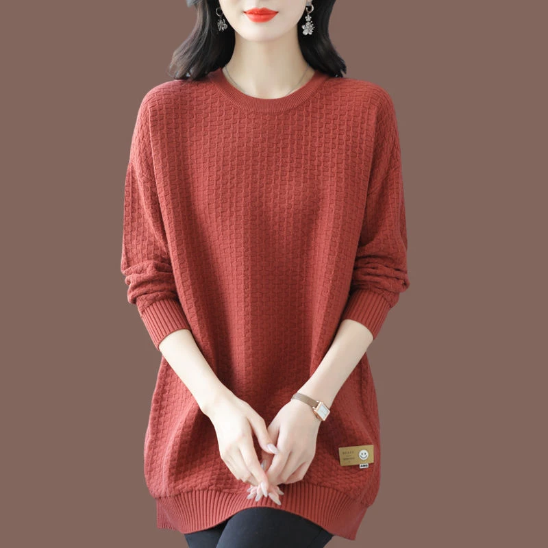 宽松大码优雅高档中年妈妈装显瘦针织毛衣时尚中长款外穿打底衫女