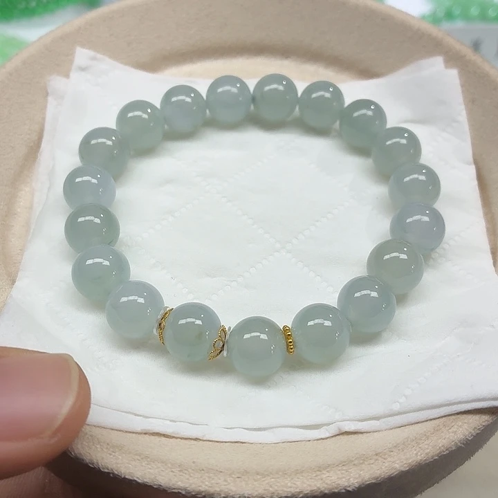 翡翠18K金镶嵌手链天然缅甸翡翠A货卡10
