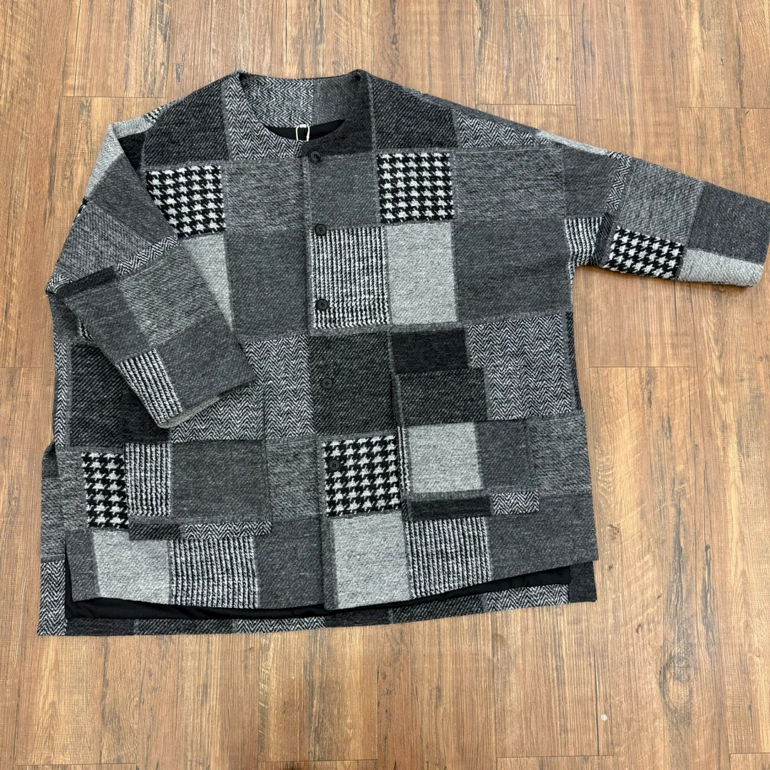 Y87-162A秋冬新款休闲时尚设计师款毛呢格子外套