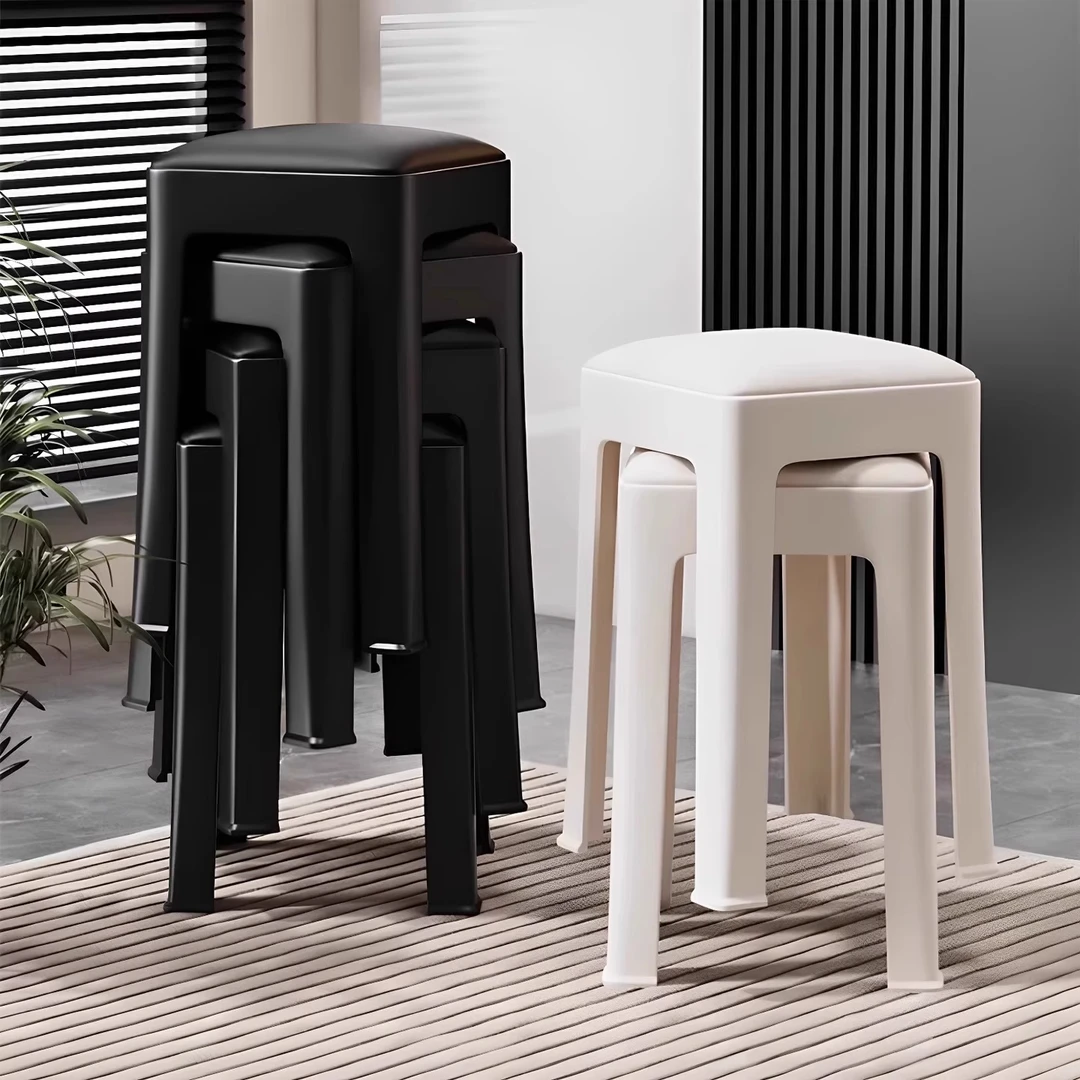 北欧风塑料凳子加厚结实耐用方凳家用可叠放客厅餐桌备用软包板凳