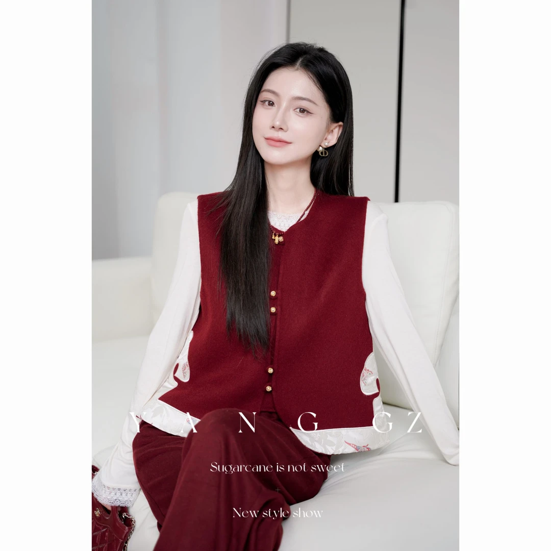 YANG GZ【红日中天】新中式如意绣羊毛双面呢马甲女 GZ5153GL602509