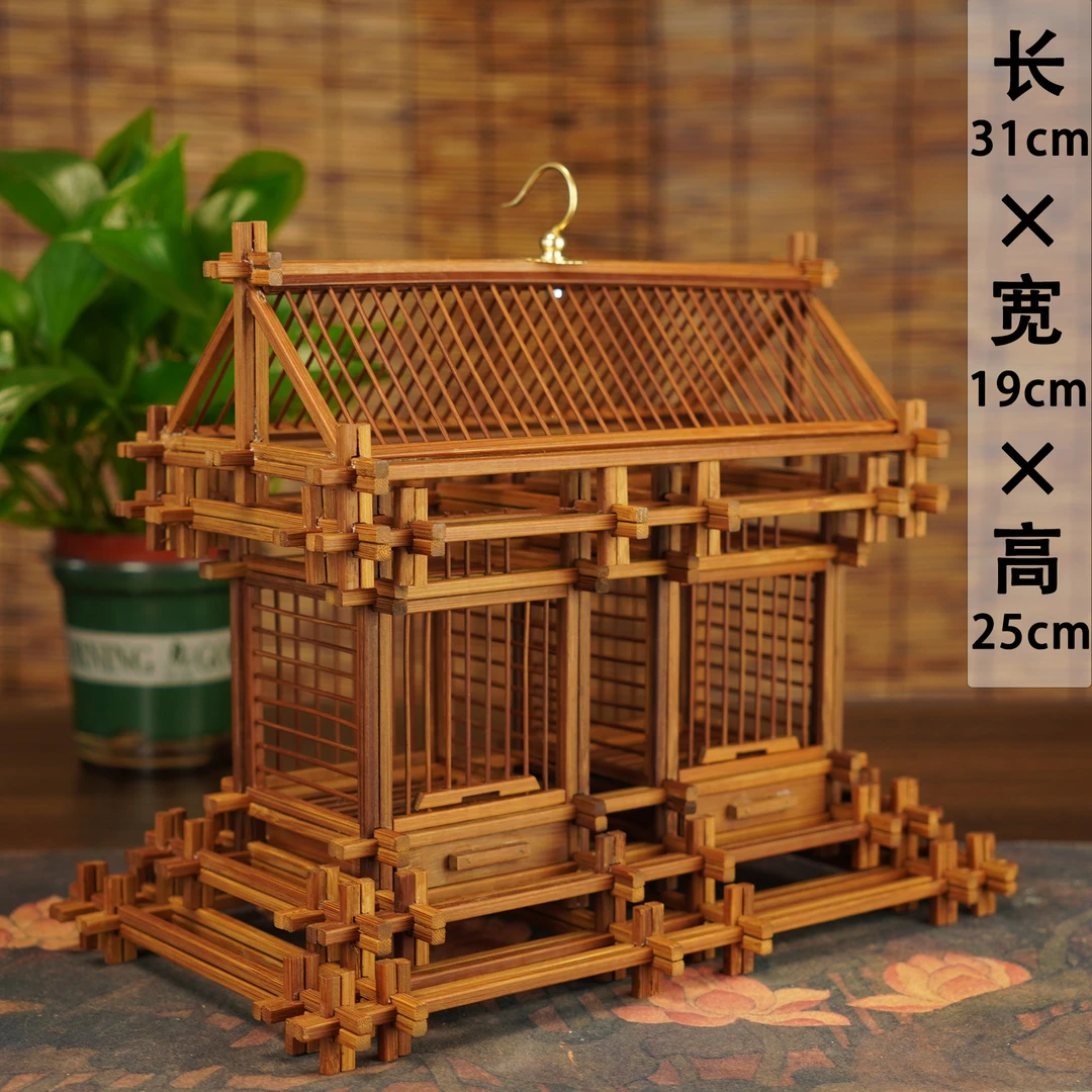 【古建筑左右双格】碳化专用竹丝榫卯结构蝈蝈笼蝈蝈笼子鸟笼精品