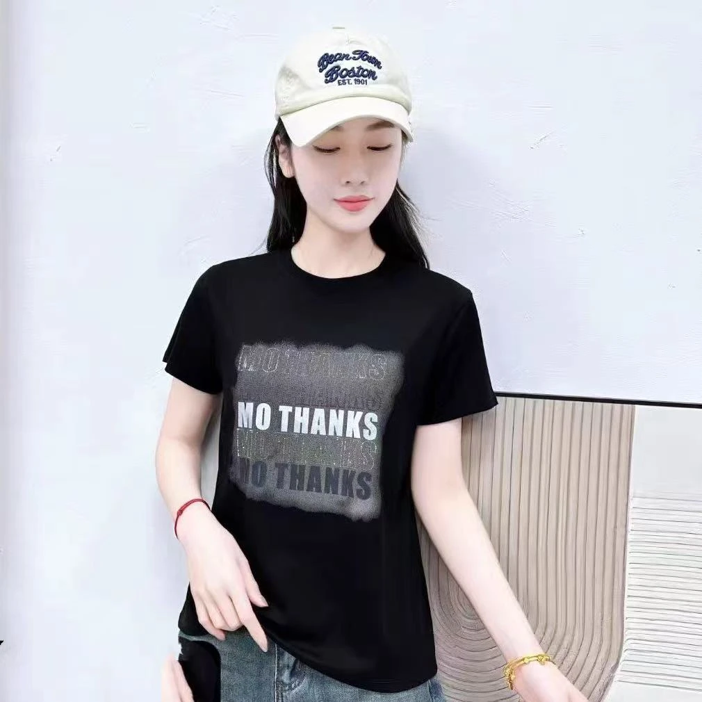 5860新款时尚显瘦百搭休闲圆领简约英文上衣