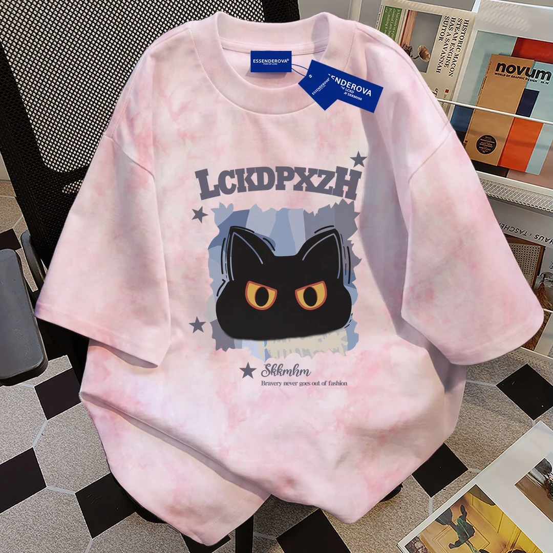 100%纯棉文艺可爱潮流扎染短袖t恤男女夏季爆款个性圆领情侣上衣