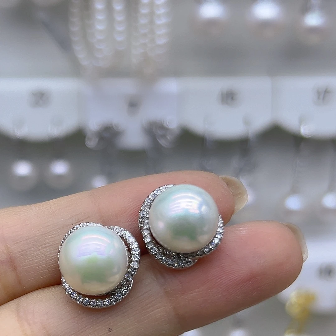 银S925镶嵌耳饰淡水珍珠小****酱