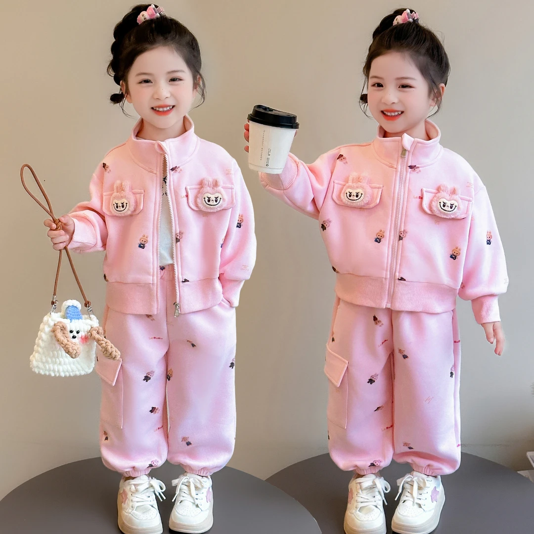 女童拉布布套装洋气儿童立领外套春秋季新款女宝宝休闲两件套女孩