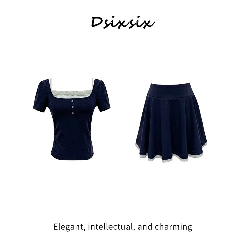 依漾【卡农少女】夏季新款辣妹气质时尚百搭高腰百褶半身裙套装