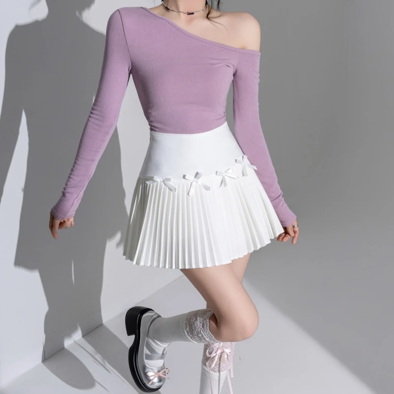 蝴蝶结西装百褶半身裙女2025春夏新款小个子高腰a字短裙子女