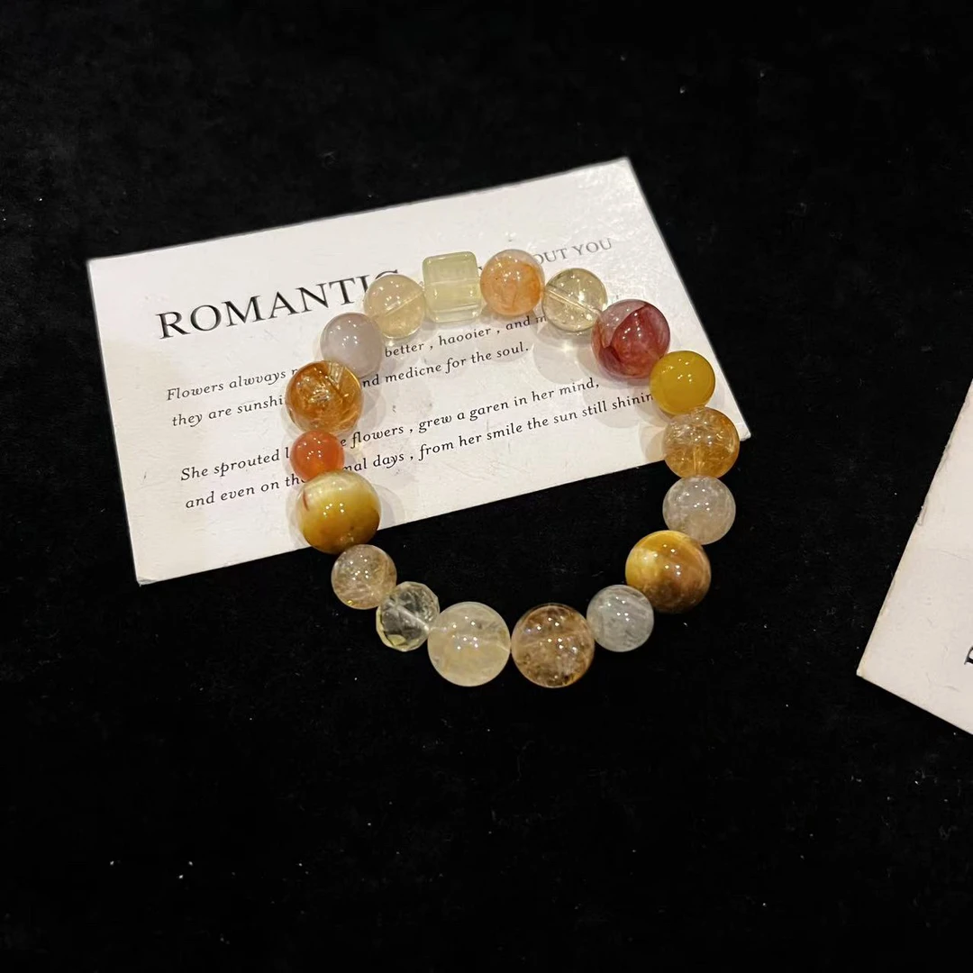 F260 「秋日焦糖」11mm黄塔+胶花+虎眼设计款手串 多样性发一