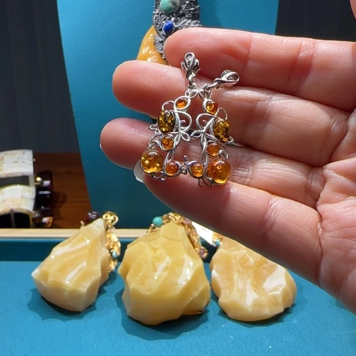 琥珀未镶嵌耳饰波兰设计款琥珀蜜蜡