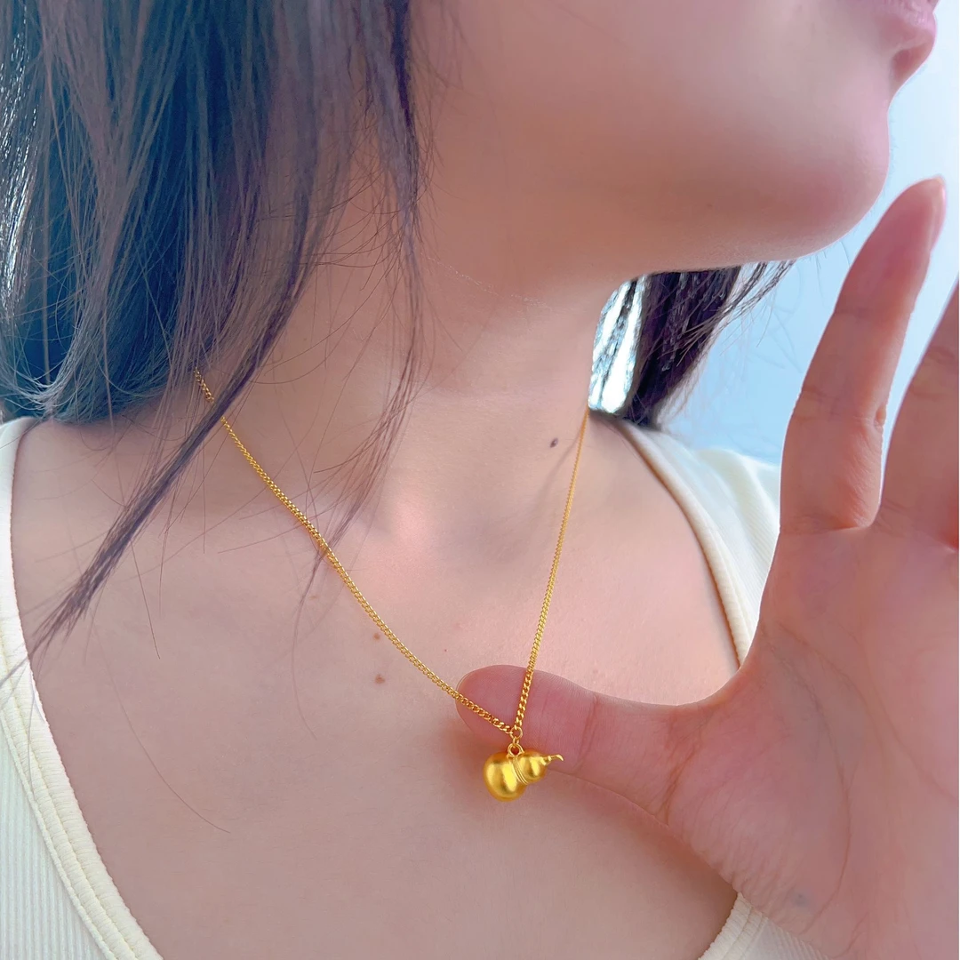 坠链均足银 【镂空葫芦套链】古法亮面葫芦福禄吊坠项链套链中古款