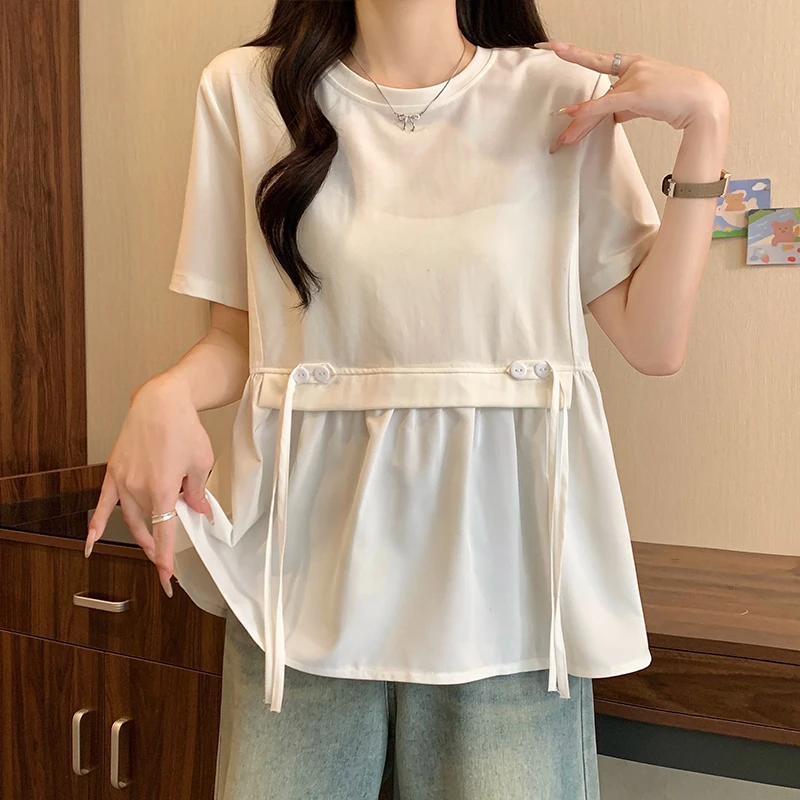 微胖大码T恤女装短袖夏季胖女孩遮肚时尚百搭宽松显瘦韩版上衣女