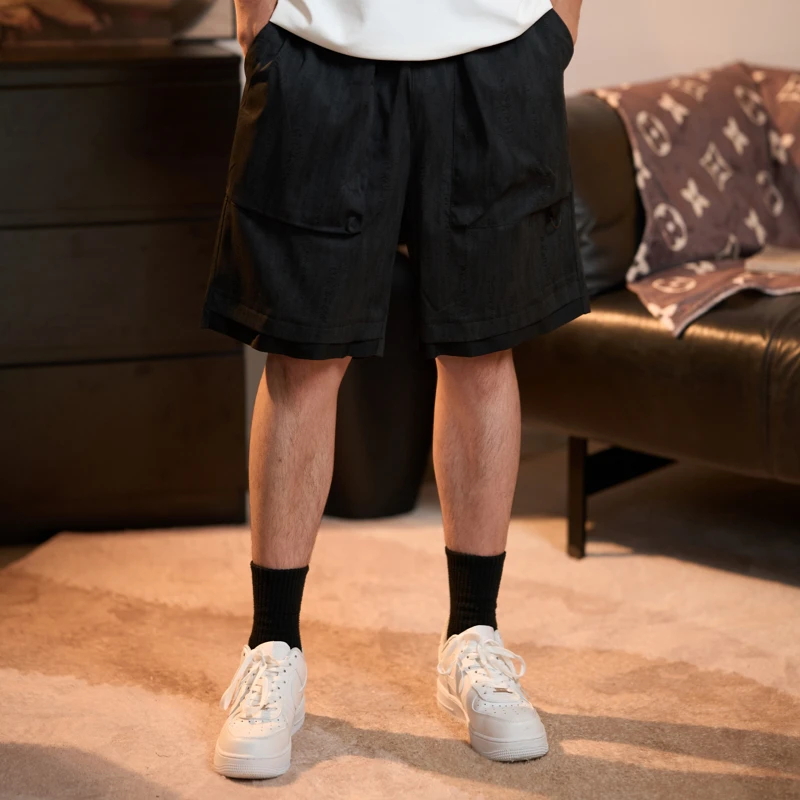 大码男士宽松休闲印染老钱风短裤薄款潮流日系运动百搭夏季