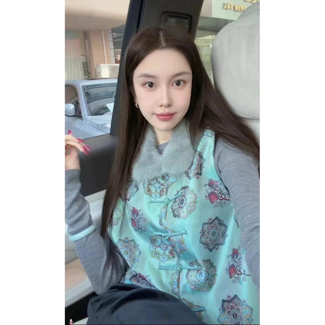 马甲女款2025新款秋冬高端时髦洋气叠穿巨好看新中式蓝色提花马夹