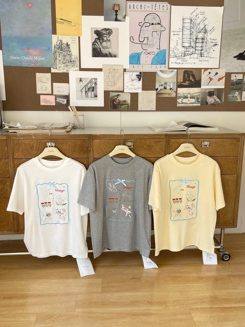 【赵小小yimao】25862 春季新款休闲绣花长袖T恤通勤风上衣