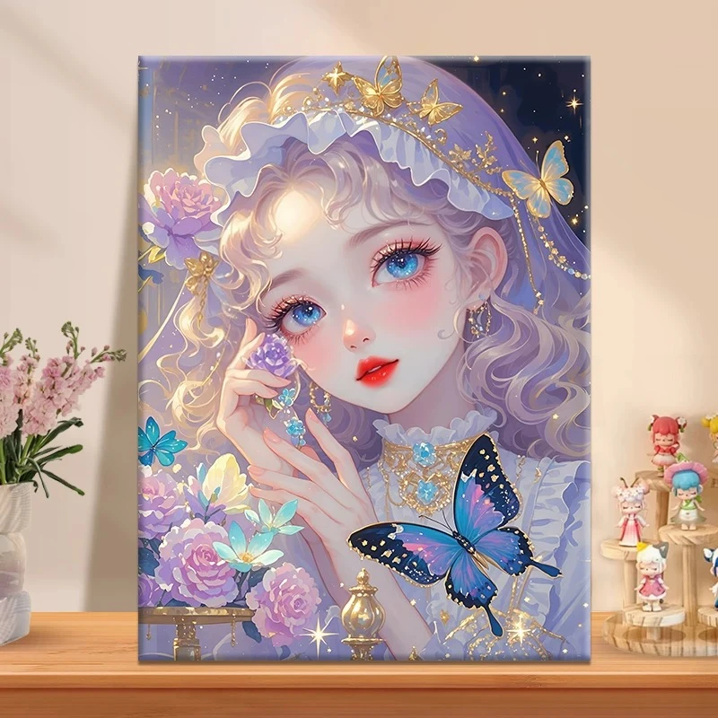 紫衣蝶语|数字油画diy真心遮盖六代颜料填涂色手绘礼物油彩装饰画