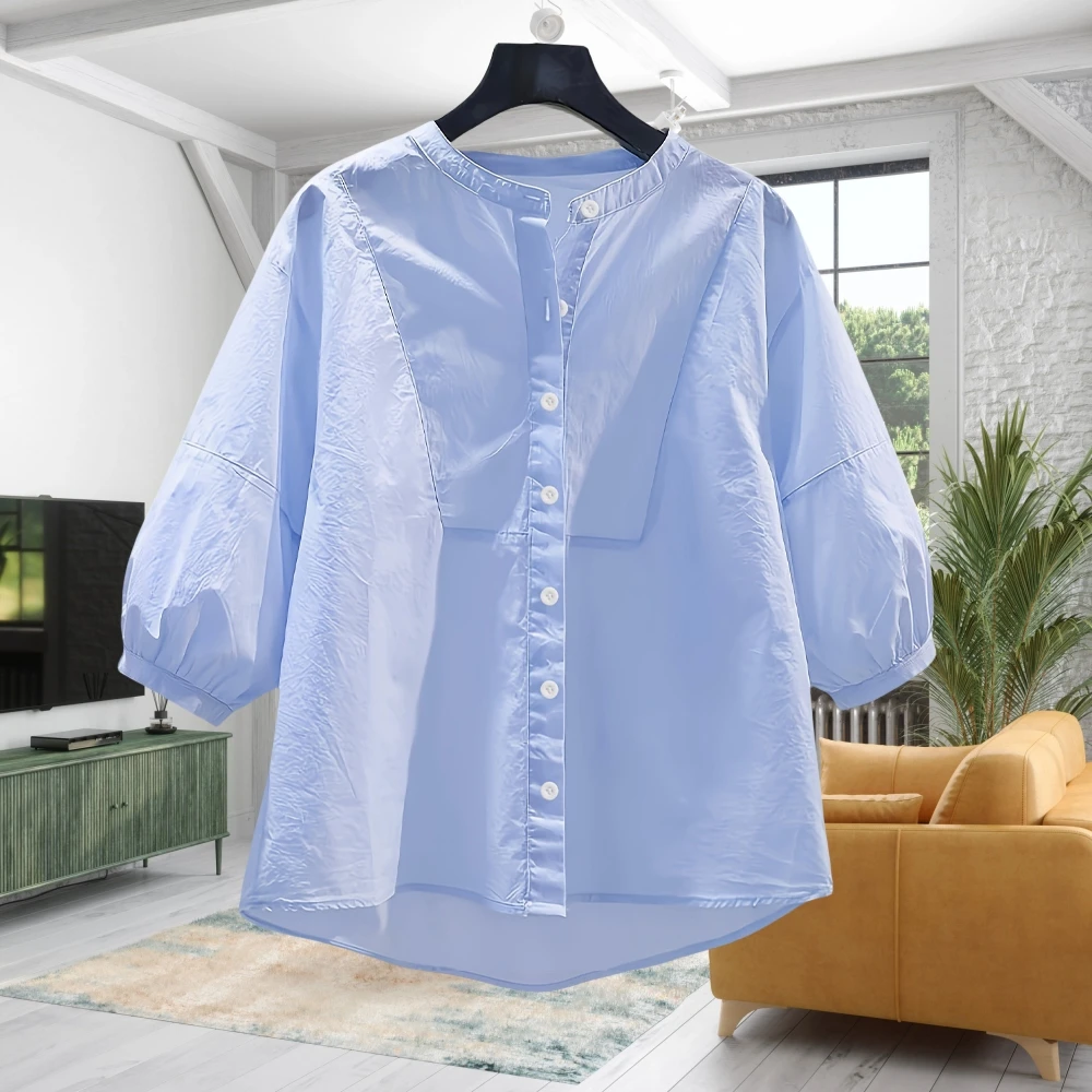 170斤胖妞 设计感灯笼袖遮肉衬衫女爆款遮肚子宽松衬衣七分袖上衣