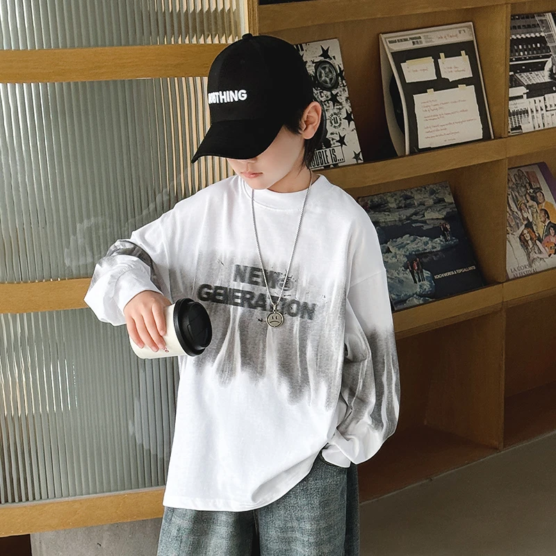 男童t恤长袖春秋款2025新款儿童装痞帅休闲运动上衣大童春装卫衣T