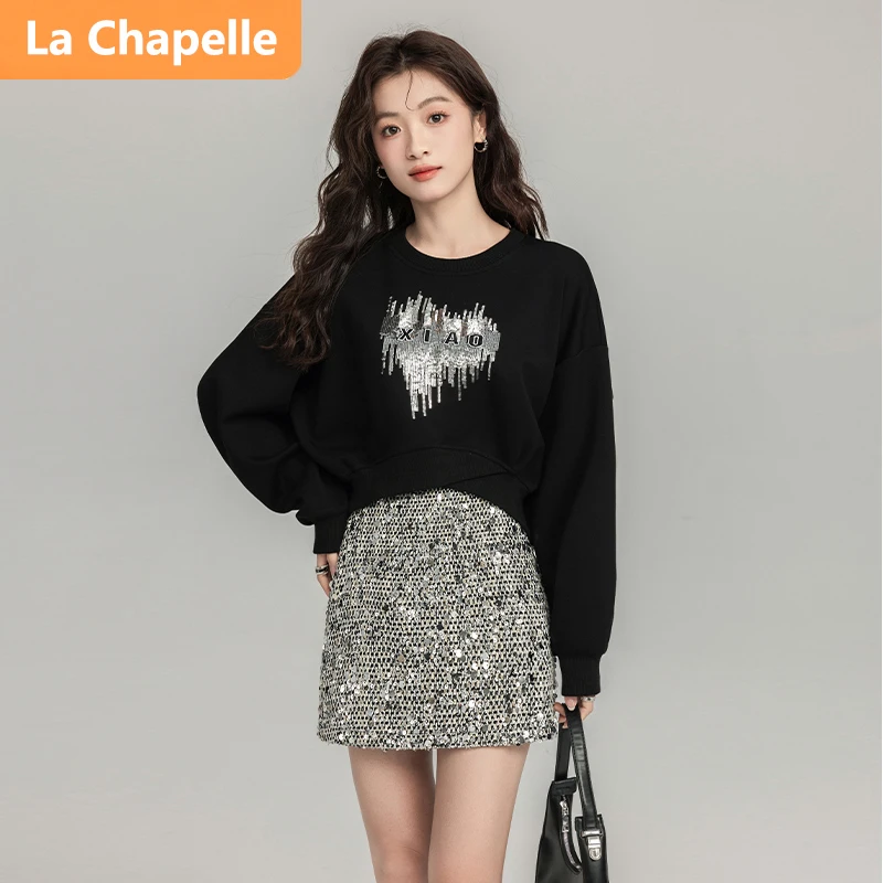 拉夏贝尔时髦洋气短裙套装2025新款潮流炸街圆领T恤包臀裙两件套