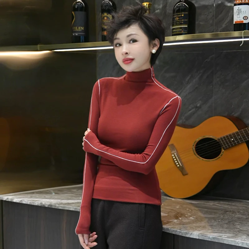 【0束缚感】天丝+绵羊毛堆堆领撞色拼接显瘦保暖打底衫 AH1215