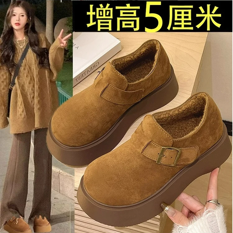 松糕厚底加绒保暖勃肯鞋女鞋新款春季冬季雪地靴乐福鞋博肯棉鞋