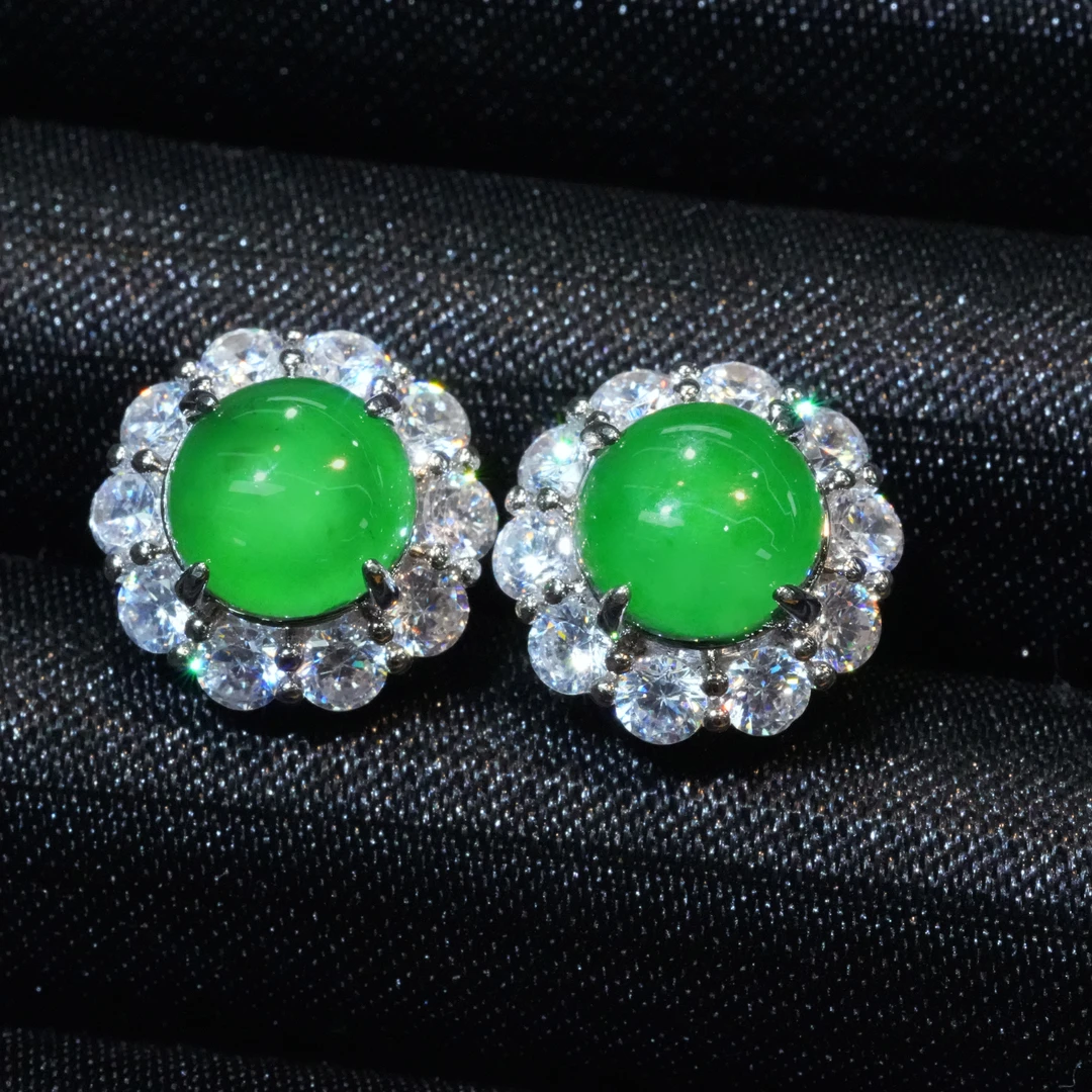 天然A货翡翠绿蛋面耳钉时尚耳饰(多样性发)气质时尚优雅