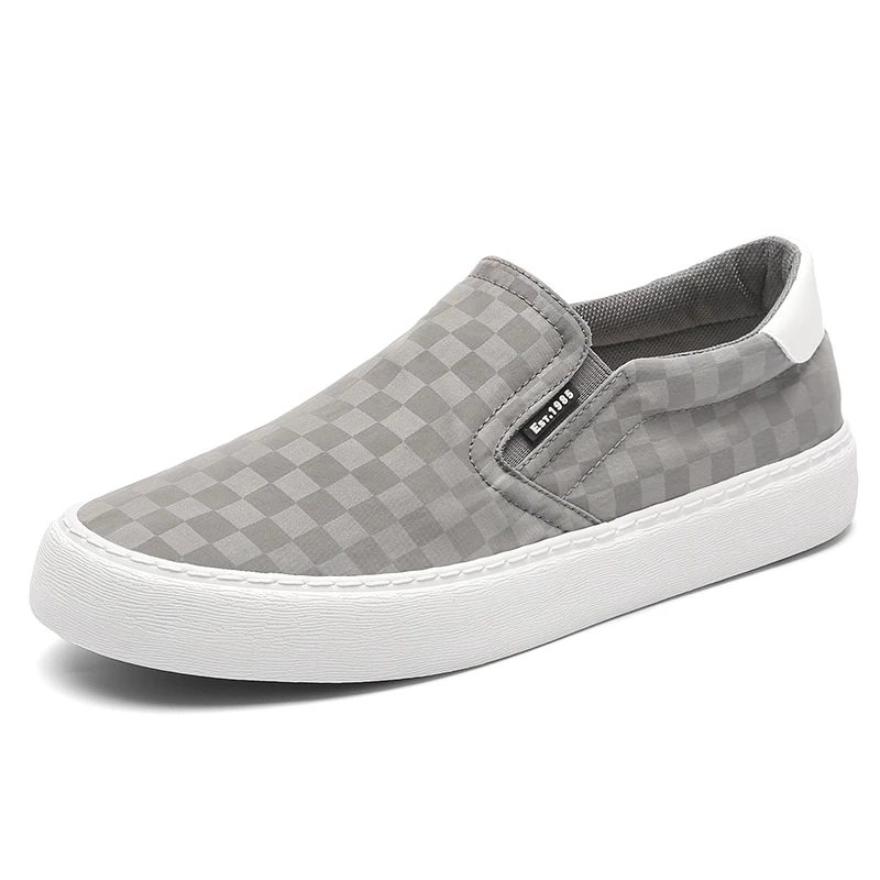 25109男士一脚蹬懒人鞋春季格子帆布鞋舒适透气百搭休闲男鞋