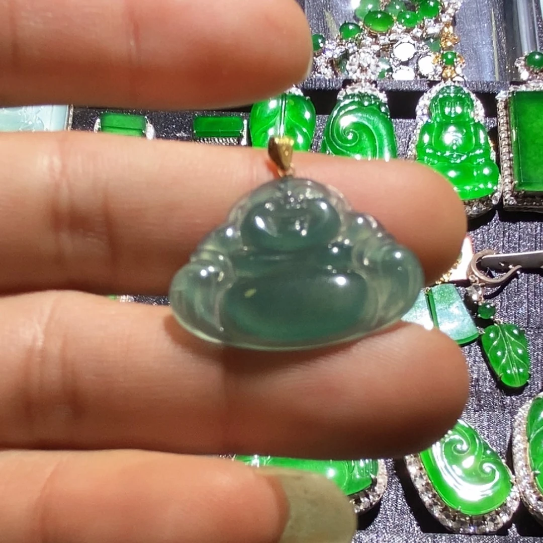 翡翠18K金镶嵌吊坠(不含链)A货翡翠2
