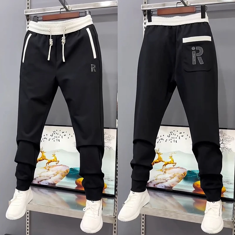 网红潮牌拼接字母运动卫裤男士夏季新款速干休闲裤百搭束脚哈伦裤