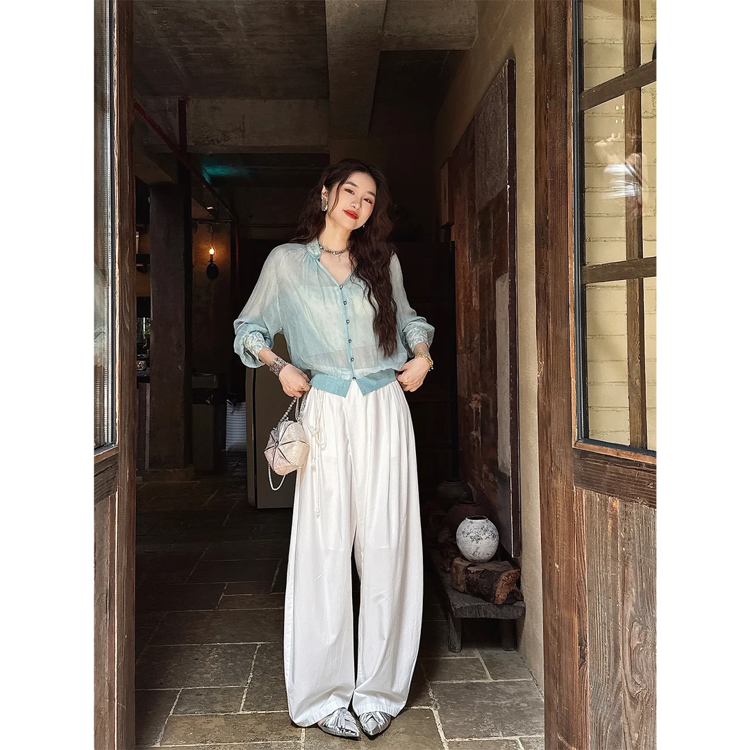 三吉黑花【兮禾】阔腿老爹裤子女款夏2025新款休闲长裤今年流行潮