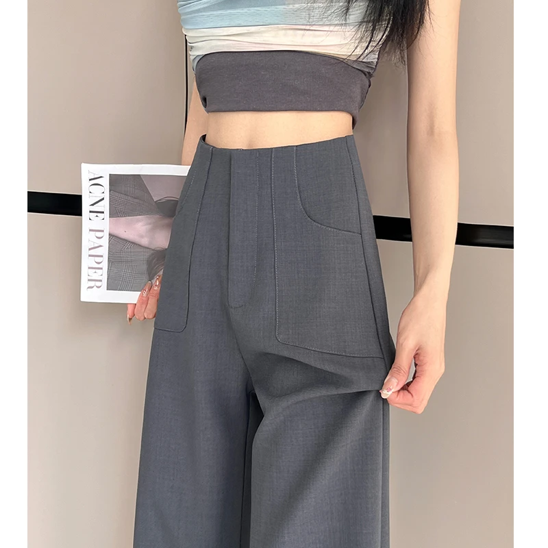 41黑色阔腿裤女春秋高腰垂感松弛感西装裤休闲直筒慵懒感灰色裤子