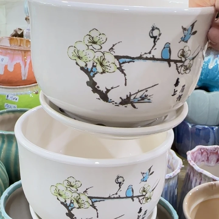 凑9块包邮，有孔，陶瓷花盆