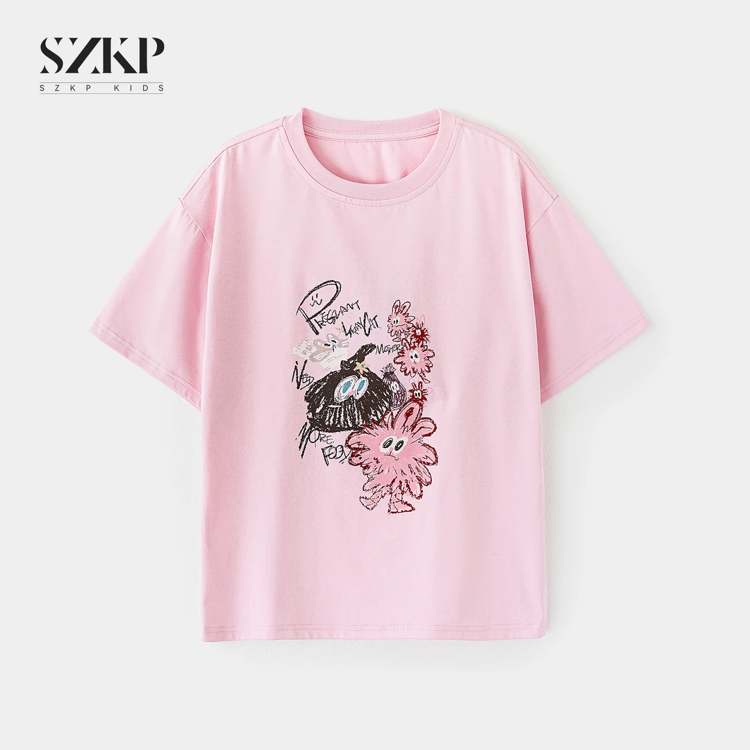 SZKP薄款透气圆领t恤女童夏季新款儿童洋气潮款短袖BGYX551090