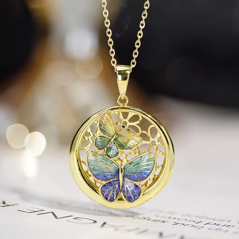 {18K金}珐琅高级工艺吊坠3.96g（赠银镀金链子）