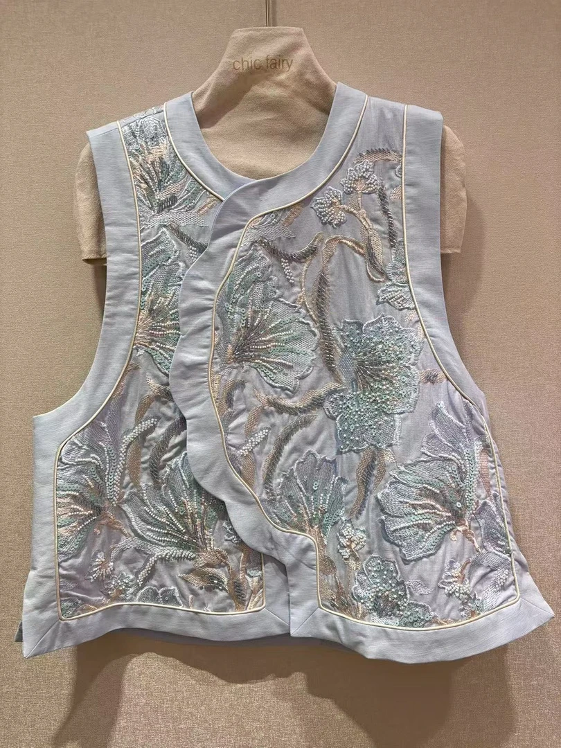 CHIC FAIRY 【花间集】 国风中式早春重工亮片钉珠刺绣马甲