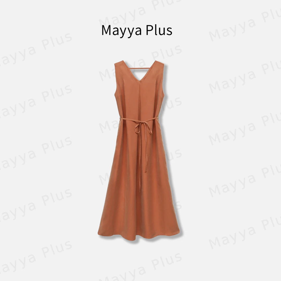 【铜氨丝裙】Mayya Plus麦芽定制新款法式V领显瘦连衣裙子32528805