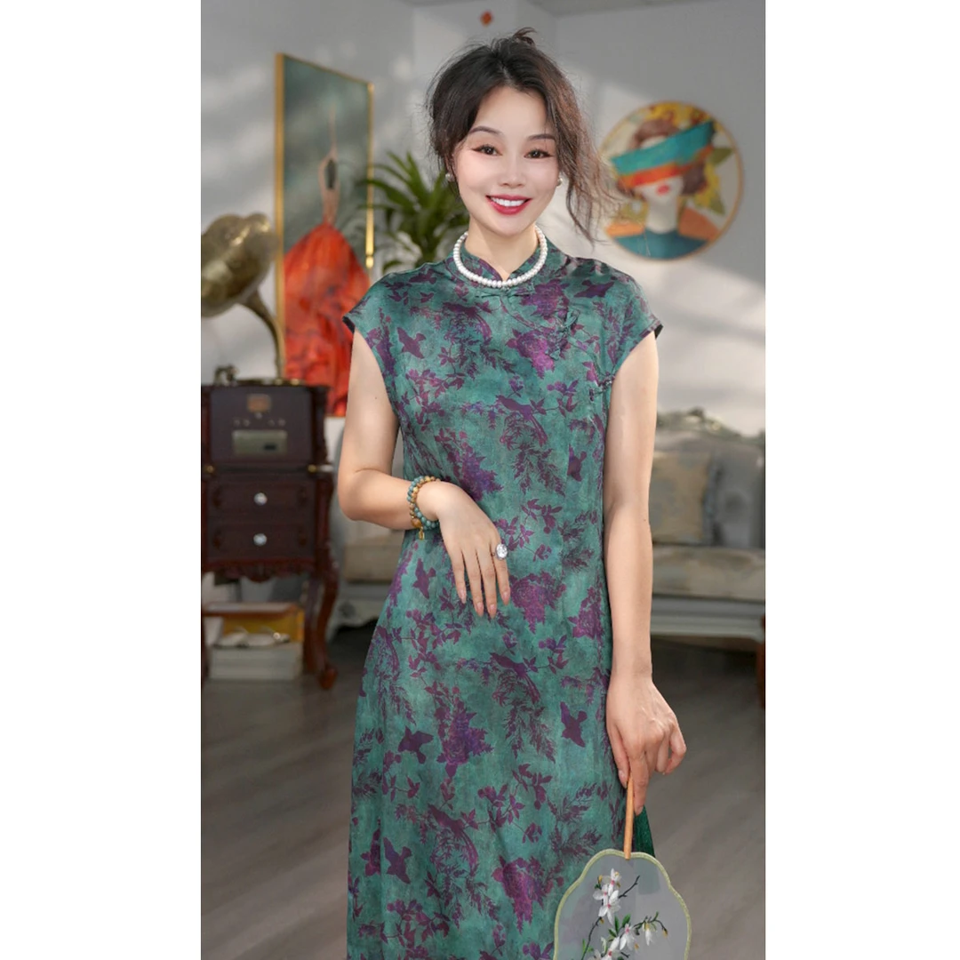 无印心匠k1041 夏季中国风气质复古连衣裙印花中式  B715-1