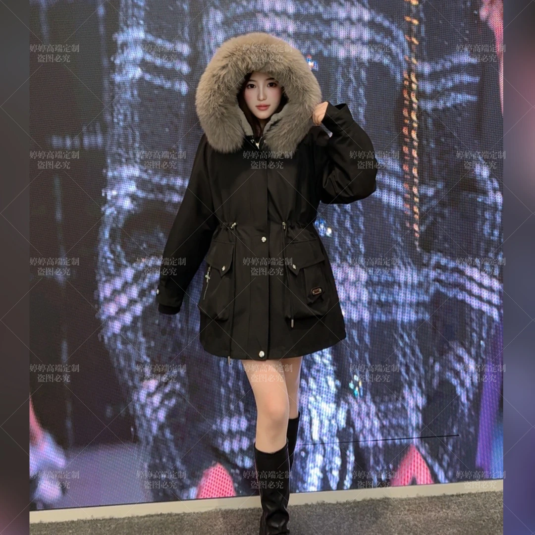 【温香玉獭兔毛】时尚女装冬季新款一衣三穿派克服可拆卸