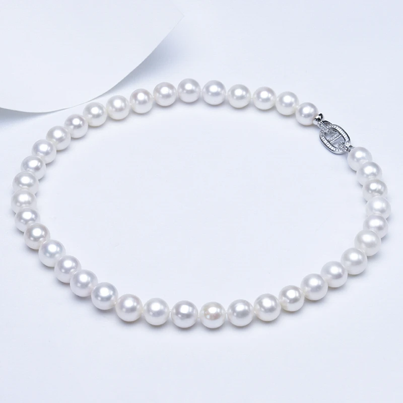 【留念】淡水10.5-12mm 无核 单颗打结 s925银猪鼻子款 总长45cm
