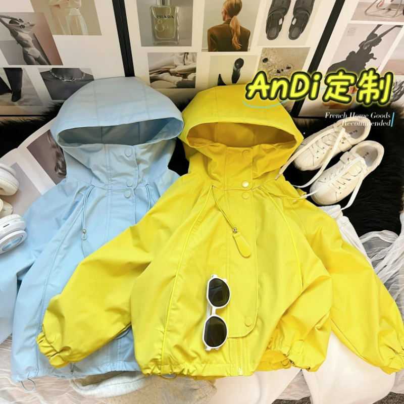 〖ANDI〗订制春季简约百搭新款中大童连帽韩系冲锋衣外套3687