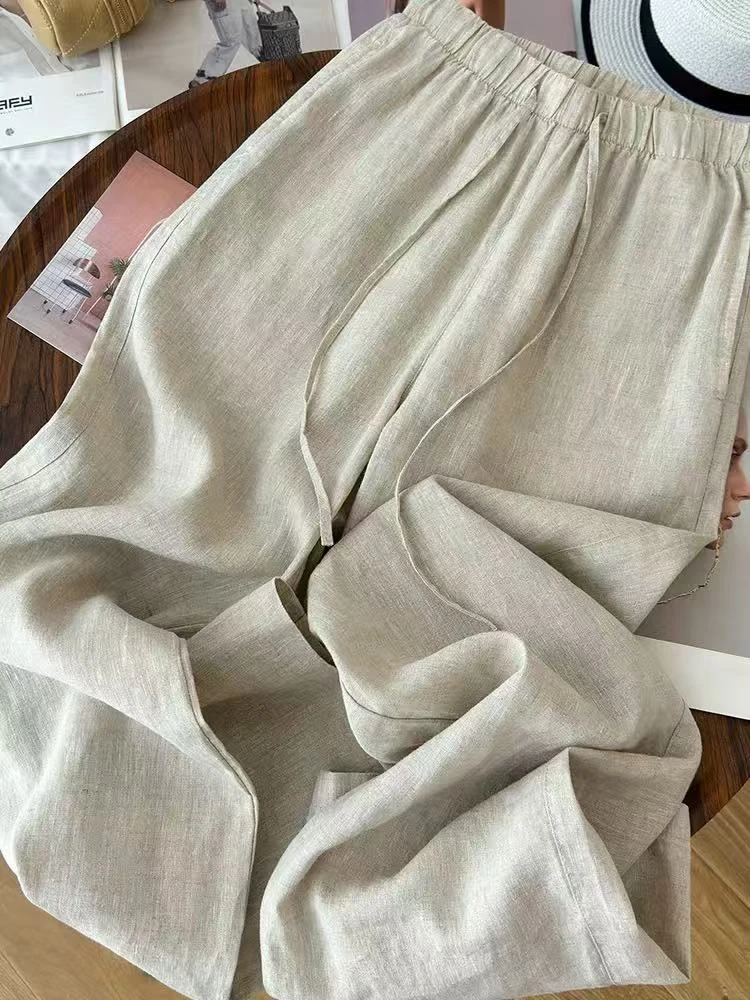夏季必备 雨露亚麻 阔腿裤长裤直筒显瘦百搭薄款宽松垂感