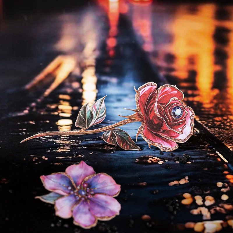 花影幻梦手帐硬卡贴纸复古欧式钻石花卉手账拼贴装饰花朵背景素材