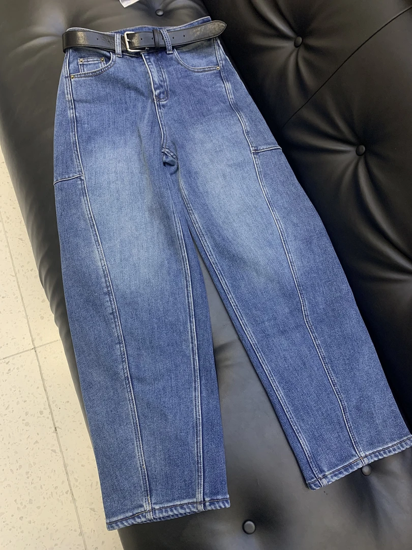 吧吧啦-弯刀加绒牛仔裤