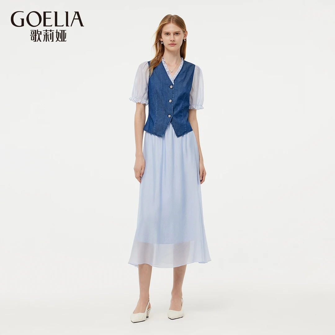 歌莉娅夏季牛仔套装（拼接上衣+半裙）1E4RAD080