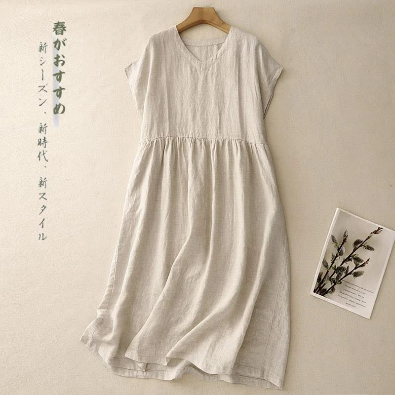 法芬图亲肤连衣裙子女士装2025年夏季新款小个子妈妈v领气质短袖