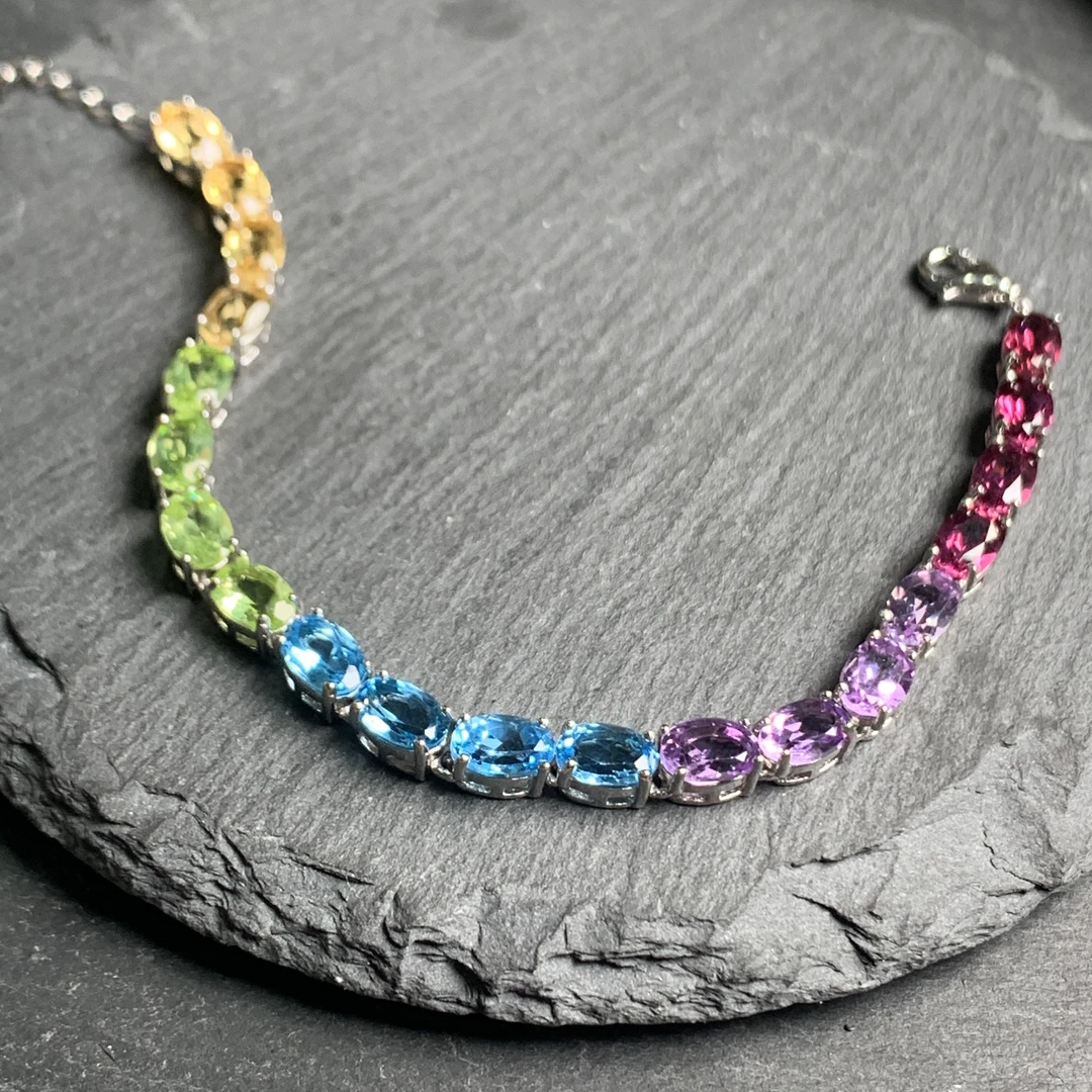 港展一比一多宝手链 黄水晶橄榄石瑞士蓝紫水晶紫牙乌 KT24070308