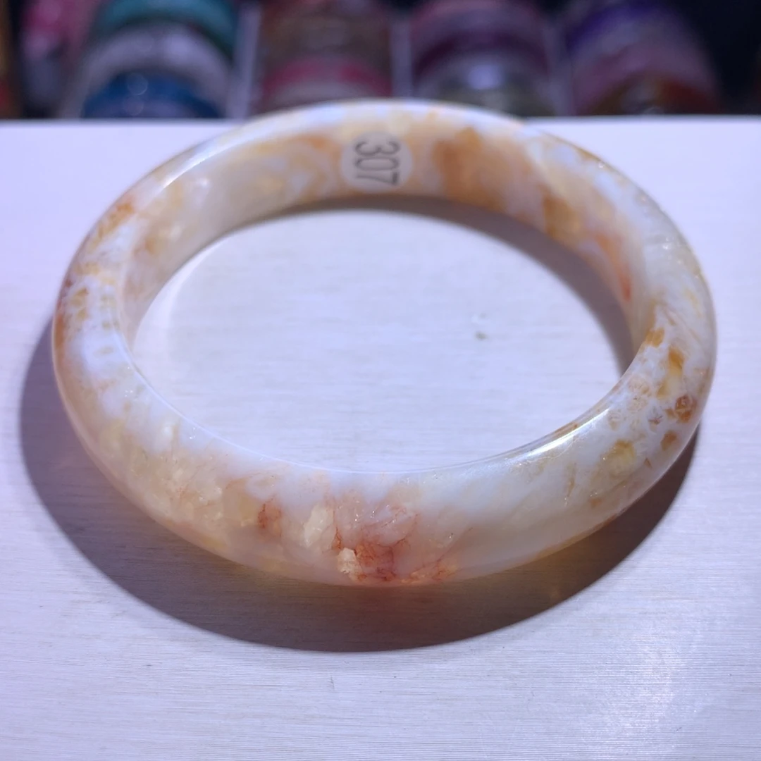 水晶手镯银S925镶嵌蜂蜜奶盖60.4圈307