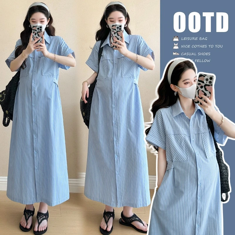 孕妇夏装2025新款连衣裙孕妈高级感穿搭时尚宽松减龄短袖夏季长裙